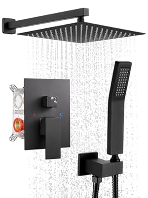Cobbe Shower System, Shower Faucets Sets Complete, 12 Inches Matte Black Shower Fixtures with Handheld, Black Shower Faucet Set for Bathroom Rough-in Valve Body and Trim Included