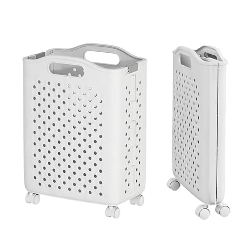 DFsucces 洗濯かご 折りたたみ ランドリーバスケット ランドリーボックス 大容量 洗濯ものかご 洗濯カゴ スリム 洗濯物入れ (ホワイト, S)