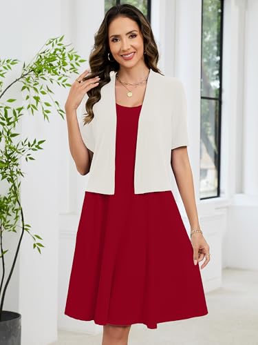 Image of Heymoments Women's Thin Shrugs Short Sleeve Lightweight Cropped Tops Open Front Knitted Cardigan for Dress Summer Bolero