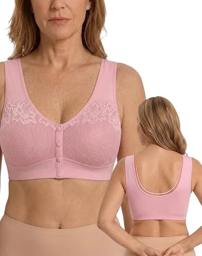 POSY BRA Posy Older Women's Bras - Comfortable Front Closure Button Wireless Shaping Bra for Senior (US, Cup Band, B, 36, Pink)