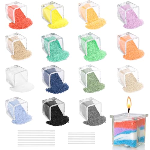 Scentoria Areia de velas, cera de parafina para velas, grânulos de cera de velas, 15 cores, com 17 pavios, grânulos de cera para velas, cera para fundição, velas de areia para fazer velas DIY (450