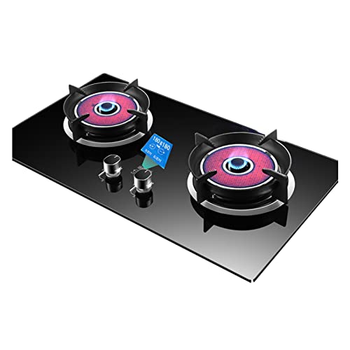 Placa de cocina de gas de 2 quemadores con vidrio templado, GLP conmutable, protección contra llamas, quemador de wok de alto fuego programado para una cocción segura