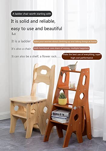 Cadeira dobrável de madeira para biblioteca, banqueta multifuncional portátil de 4 andares, suporte