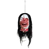 CAFELE Halloween Cut Off Head Prop with wig Bloody Creepy Scary Zombie Latex Hanging Severed Head Halloween Party Cosplay (women with hair)