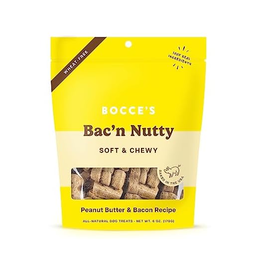 Bocce's Bakery Oven Baked Bac'n Nutty Treats for Dogs, Wheat-Free Everyday Dog Treats, Made with Real Ingredients, Baked in The USA, All-Natural Soft & Chewy Cookies, PB & Bacon Recipe, 6 oz