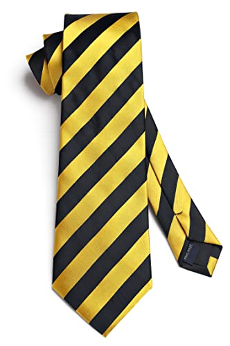Image of HISDERN Mens Tie Striped Ties and Handkerchief Set Business Formal Woven Pocket Square Wedding College Stripe Necktie