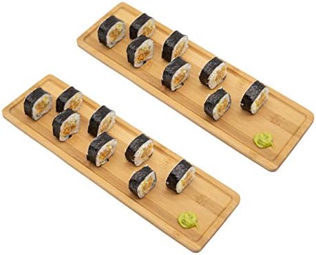 2 Pack Japanese Bamboo Sushi Serving Tray Plate Rice dinner party wooden Display Theme plate Board