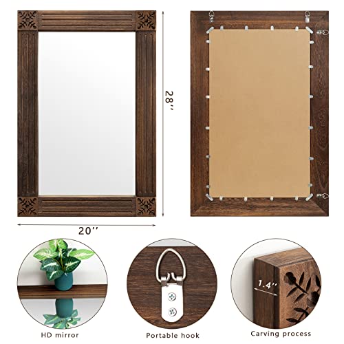 Blue Page Farmhouse Mirror Wood Framed Mirror Rustic Mirror Wood Mirrors For Bathroom, Decorative Wall Mirror Wall Mounted Rectangular Mirror For Living Room, Vanity Mirror Wall Decor 20X28 Inch #TOP5