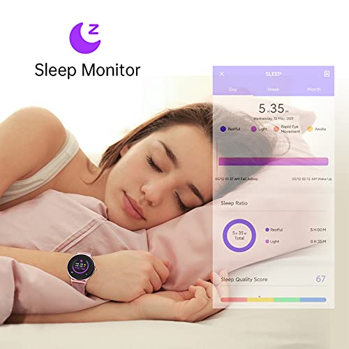 Bebinca Smartwatch Damen Fitness-Tracker mit automatischem Herzfrequenzmesser 7/24, Wetterbericht, Blutsauerstoff, DIY-Zifferblatt, IP68 wasserdicht, größerer Akku(Roségold)