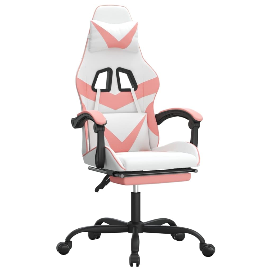 Tomostar Chaise Gaming, Chaise de Jeu Fauteuil Gamer Fauteuil de Bureau pivotante et Repose-Pied Blanc et Rose Similicuir