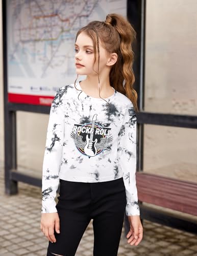 Image of Arshiner Girls Crop Tops Long Sleeve Shirts Drop Shoulder Crewneck Casual Fashion T Shirts Tee