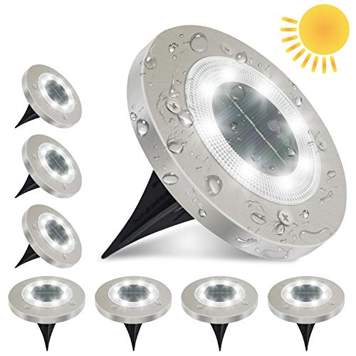 Luces Solares Exterior Jardin 8 Pack 8LEDs, IP65 Impermeable Focos Solares Suelo LED para Exterior, Jardín, Patio, Terraza, Césped, Camino, Pasarela (Blanco)