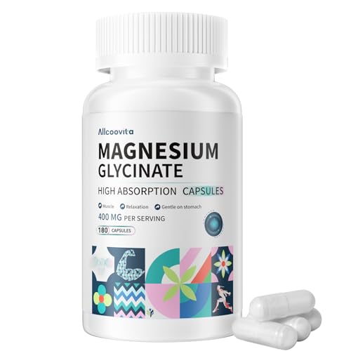 Image of Magnesium Glycinate 400 MG per Serving 100% Chelated for High Absorption, Gentle On Stomach, Non-GMO, 180 Vegetarian Capsules