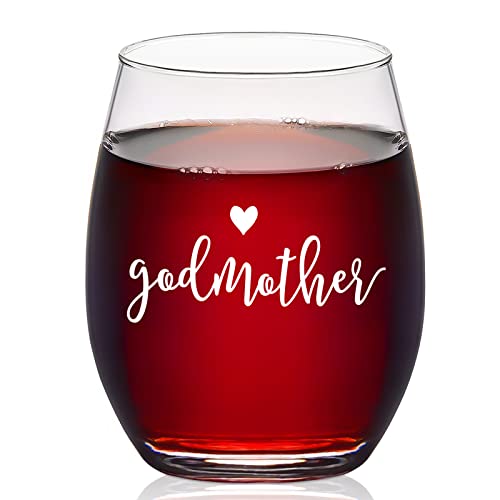 Homlouue Godmother Gifts, Godmother Stemless Wine Glass, Godmother Wine Glass, Mother’ s Day Christmas Birthday Baptism Gifts for Godmother, Mom Friends from Godchild, 15Oz