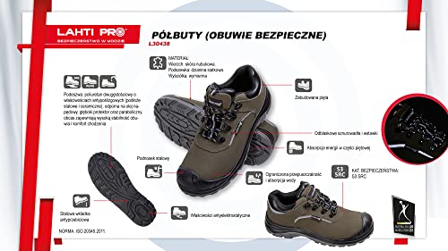 Foto von Lahti PRO Nubukleder Arbeitsschuhe Sicherheitsschuhe Herren/Damen Unisex | Größe: 42 | Farbe: Grüne Schwarz | S3 SRC | EN ISO 20345 | Kunststoffkappe Rutschhemmend Arbeitsschutzschuhe Schutzschuhe