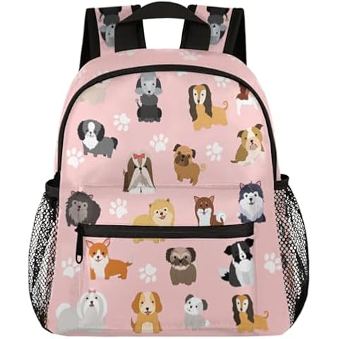 cfpolar Dogs Backpack for Kids, Cute Dogs Pink Lightweight Waterproof Toddler Backpacks for Boys Girls, Perfect for Preschool Nursery Kindergarten with Chest Strap for School Travel Sports Cover