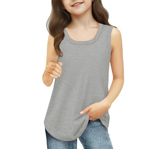 Girls Tank Tops Kids Sleeveless Casual Crewneck Flowy Shirts Trendy Loose Fit Cotton Dancewear Toddler Undershirt