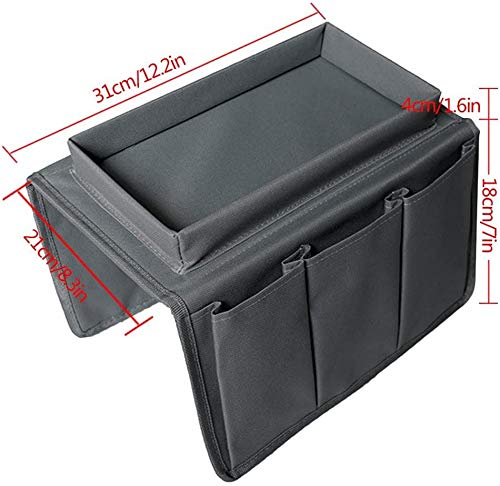 Sofa Armrest Organizer with Tray, Sofa Armrest Pocket Organizer Couch Chair Table Cabinet Storage Space Saver Bag Armchair Remote Control Holder Fits for Phone Pen Glasses Organize Gadget (Gray)