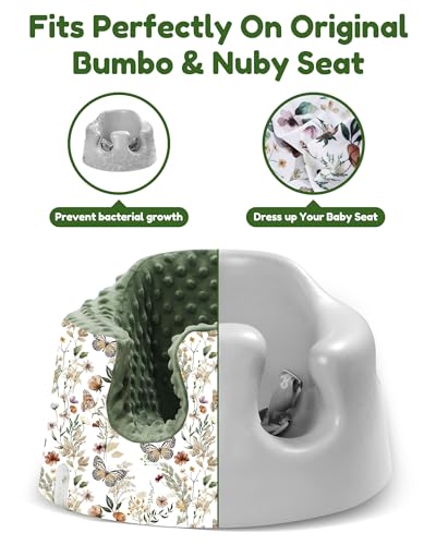 Image of BOMOLOUR Seat Cover Compatible with Bumbo and Nuby Seat, Removable Breathable Baby Floor Seat Cover for Boys and Girls, Seat Not Included (Green Butterfly)