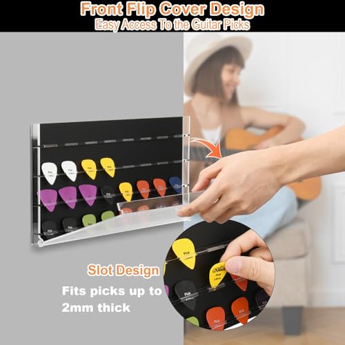 TXEsign Guitar Pick Wall Mount Display Case for Picks Storage and Display, Guitar Pick Display Frame Acrylic Storage Box Picks Organizer Hold Up to 32 Guitar Picks (Black) by TXEsign - Image 4