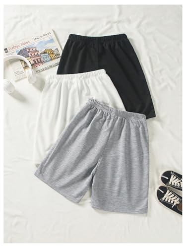 RoseSeek Pacote com 3 shorts de corrida para meninas com nó elástico na cintura e perna larga, Multi