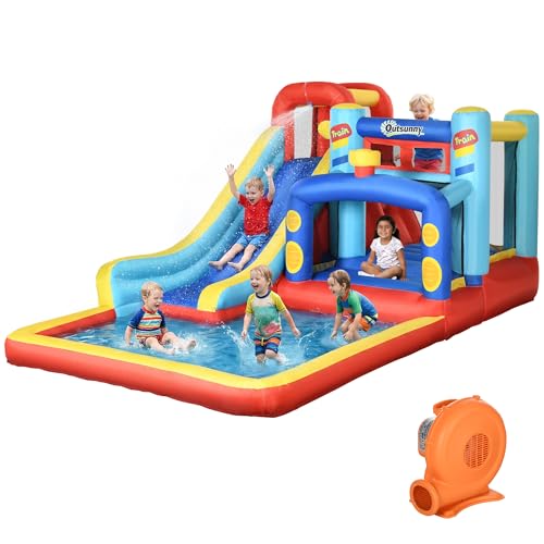 Outsunny Castello Gonfiabile per Bambini da Esterno con Scivolo, Trampolino