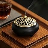 Vintage Keramik Räuchergefäß Weihrauchbrenner mit Metall Deckel und Feuerfester Baumwolle, Suitable for Incense/Cone/Coil/Stick Chinesisch Porzellan für Home Wohnzimmer Meditationsraum Office Deko