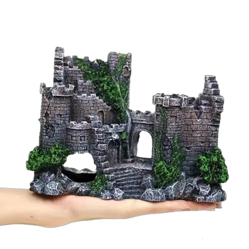 Image of Aquarium Resin Castle Decoration, Fish Tank Castle Decoration with Hideout & Swim-Through Tunnels, Resin Castle for Betta,Turtle,Shrimp & Small Fish, Ideal Hideouts Stone Cave Hide House