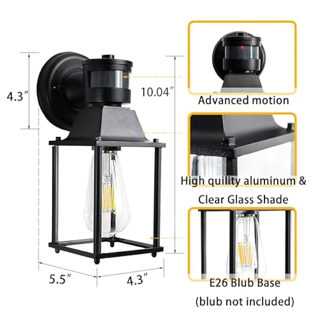 COTTAGE LIFE Black Wall Mount Porch Lights Sconces