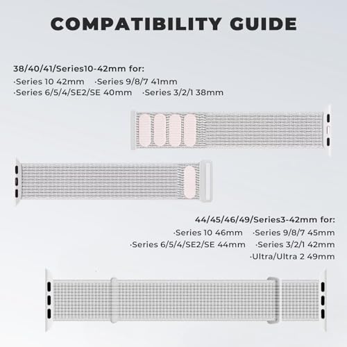 Bifeiyo Compatible with Apple Watch Bands Women Men 46MM 45MM 44MM 42MM 41MM 40MM 38MM,Nylon Sport Loop Strap for iWatch Series 10 9 8 7 6 5 4 3 2 1 SE Ultra(44/45/46/49/S3-42mm,Reflector White) by Bifeiyo - Used condition - Image 5