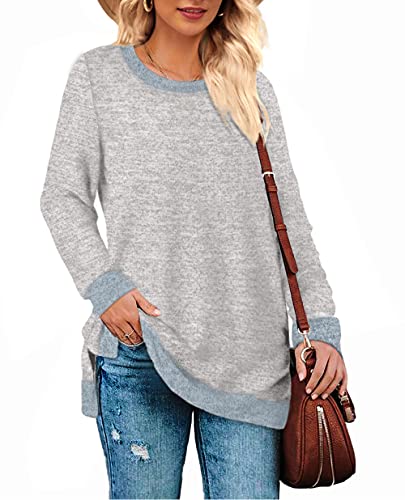 Soft Sweatshirts For Women Fall Lightweight Sweaters And Tops Grey Small #TOP1