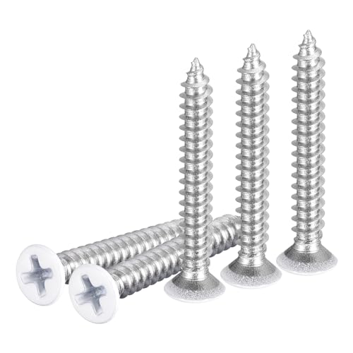 DTGN 50個ST4x30mmフラットヘッド木ネジ 304ステンレス鋼ホワイト十字頭自己攻釘 - 木工 家具に最適 - ホワイト