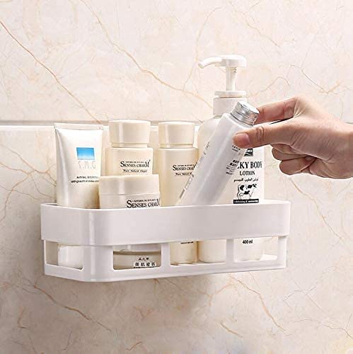 Image of Khedu Feb Plastic Inter Design Bathroom Kitchen Organize Shelf Rack Shower Corner Caddy Basket with Sticker No Drilling Required Material-Plastic (1 pc's) (multicolour)