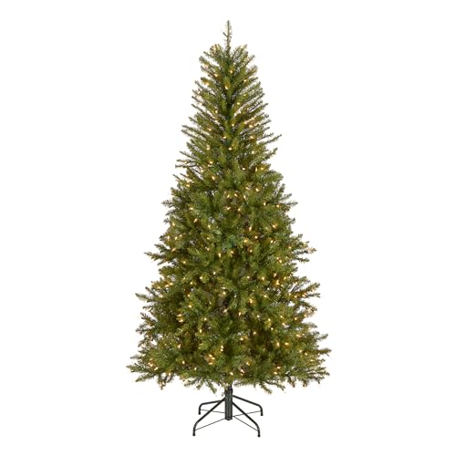 National Tree Company 6.5 ft Pre-Lit Dunhill Fir Slim Artificial Christmas Tree, 500 Clear Lights, 1,184 Tips, Includes Stand, Green