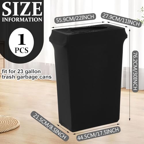 Image of Windyun 1 Pcs 23 Gallon Spandex Stretchable Trash Can Cover Wedding Party Fundraiser Decorations for Home Garden (Not Include Trash Can) (Black)