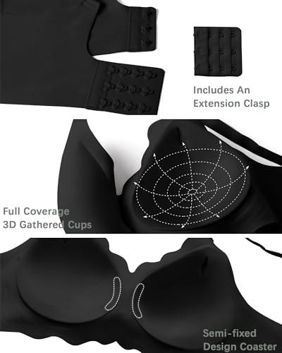 Image of Seamless Jelly Bras for Women No Underwire Push Up Bra Full Coverage V-Neck Wirefree Bralettes Soft T-Shirt Bra
