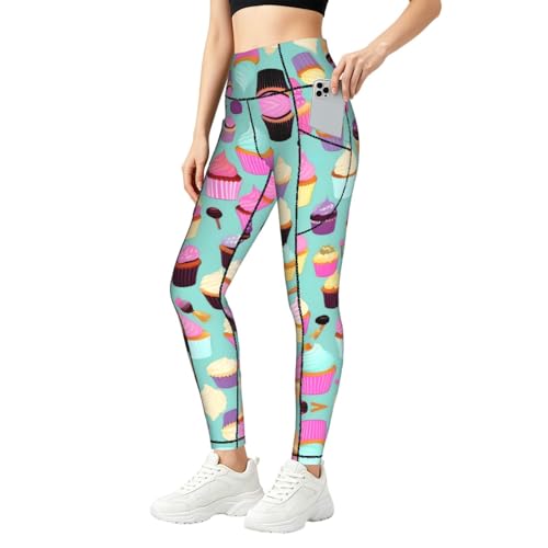 Leggings con estampado de cupcakes para mujer y ropa de fitness diaria
