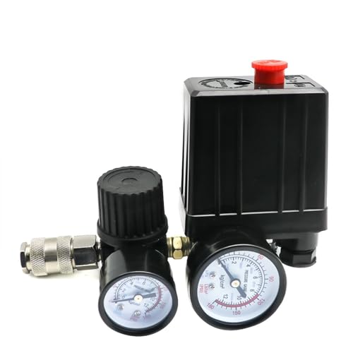 Air Compressor Pump Pressure Control Switch 4 Port 220V/380V Manifold Relief Regulator 30-120PSI Control Valve with Gauge(220V)