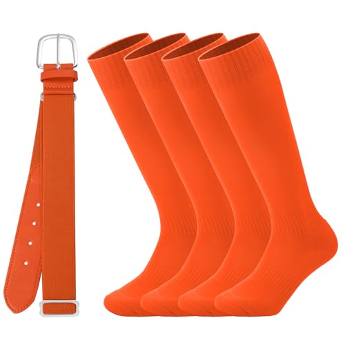 Ultrafun Kids Youth Baseball/Softball Socks and Belt Combo Set for Boys Girls (US Alpha Medium Regular Orange)