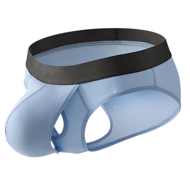 Men's Fly Pouch Front Open Underwear Sexy Separated Triangle Briefs Stretch Breathable Ball Bulge Thongs Trunks