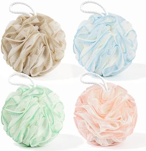 Yolaist Loofah Sponge 4 Pack, Exfoliating Body Scrubber for Shower, Soft Bath Sponges with Hanging Loop, 60G Gentle Loofah for Women Men (Pastel Colors)