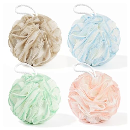 Yolaist Loofah Sponge 4 Pack, Exfoliating Body Scrubber for Shower, Soft Bath Sponges with Hanging Loop, 60G Gentle Loofah for Women Men (Pastel Colors)