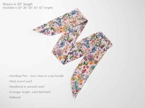 Liberty London Purse, Head, or Neck Scarf - "Wild flowers Pink" Skinny Scarf - Headband, Handbag, Purse Handle - Silky Tana Lawn Cotton2