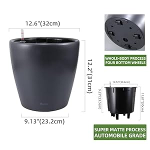 Dexceder 13x12 Self Watering Planter with Wheels Indoor Outdoor, Inner Pot Design, Thickened Large Floor Standing Flower Plant Pot with Water Level Indicator (Slate Gray Matte) Dexceder 13×12 Self Watering Planter with Wheels Indoor Outdoor Inner Pot Design Thickened Large Floor Standing Flower Plant Pot with Water Level Indicator Slate Gray Matte