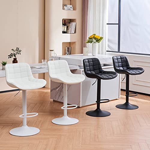 Youtaste White Bar Stools Set Of 2 Faux Leather Upholstered Counter Height Barstools Adjustable Swivel Metal Bar Chairs With High Back For Home Kitchen Island #TOP5