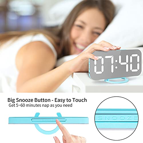 Miowachi Digital Alarm Clock,Large Mirrored Led Clock,Snooze,2 Usb Charger Ports Desk Alarm Clocks For Bedroom Decor (Blue) #TOP4