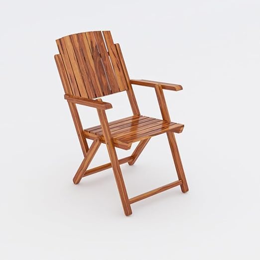 Image of WELL KNOWN Wooden Folding Chair | Portable Foldable Armchair for Balcony, Patio, Living & Drawing Room | Sheesham Wood Chair for Bedroom Living Room Balcony gardan