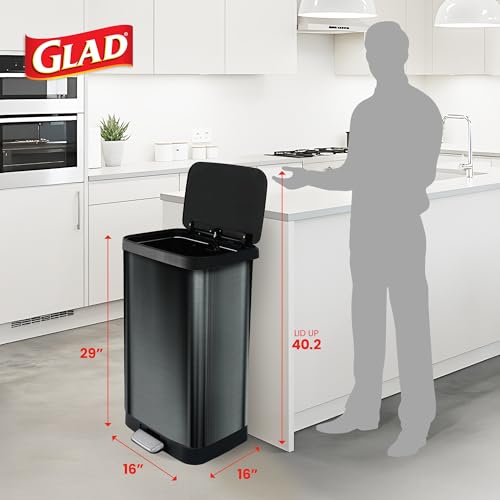 Image of Glad Stainless Steel Step Trash Can, Large Metal Kitchen Garbage Bin with Soft Close Lid, 20 Gallon, Pewter - Indoor & Outdoor Waste Container with Odor Protection and Bag Roll Holder