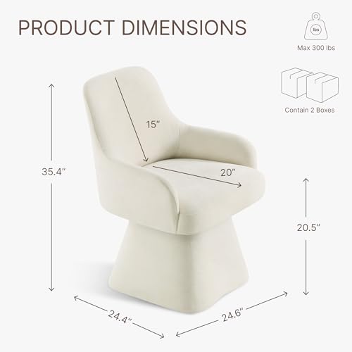 Image of KISLOT Swivel Dining Chairs Set of 2, Mid Century Modern Chairs Fabric Upholstered Armchair with Armrest & Ergonomic Backrest for Dining Room, Kitchen, Bedroom, Living Room, Linen, 2 Boxs
