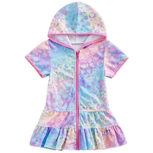 Image of Mubineo Toddler Girl Long Sleeve Swimsuit Beach Dress Cute Cover Ups Ruffle Bathing Suit Cover Up Kimono Kids Swimwear